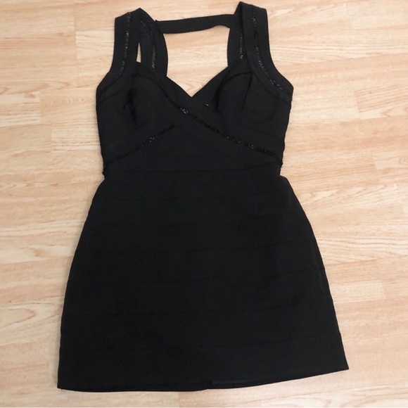 Aidan Mattox black mini dress with black sequin embellishment. Size 8. - Picture 4 of 9